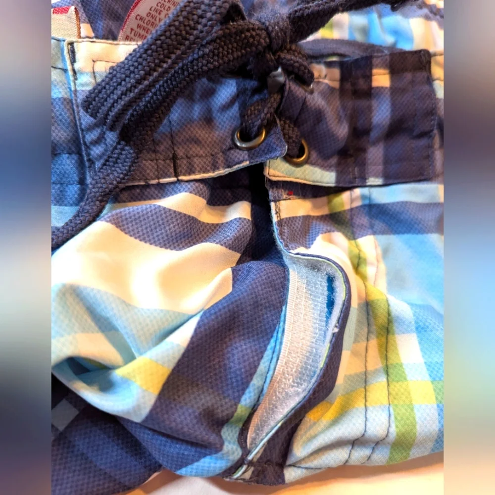 Mens Red Camel Swim Trunks Plaid Blue White Green Yellow Size XL